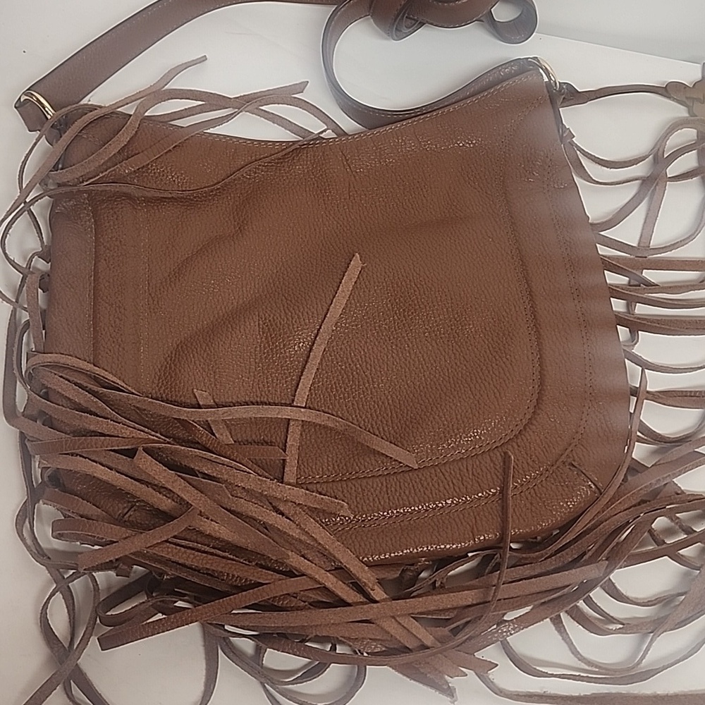 Lauren Ralph Lauren Leather Brown Fringe Crossbody Hobo Saddle Shoulder Bag - Picture 4 of 12